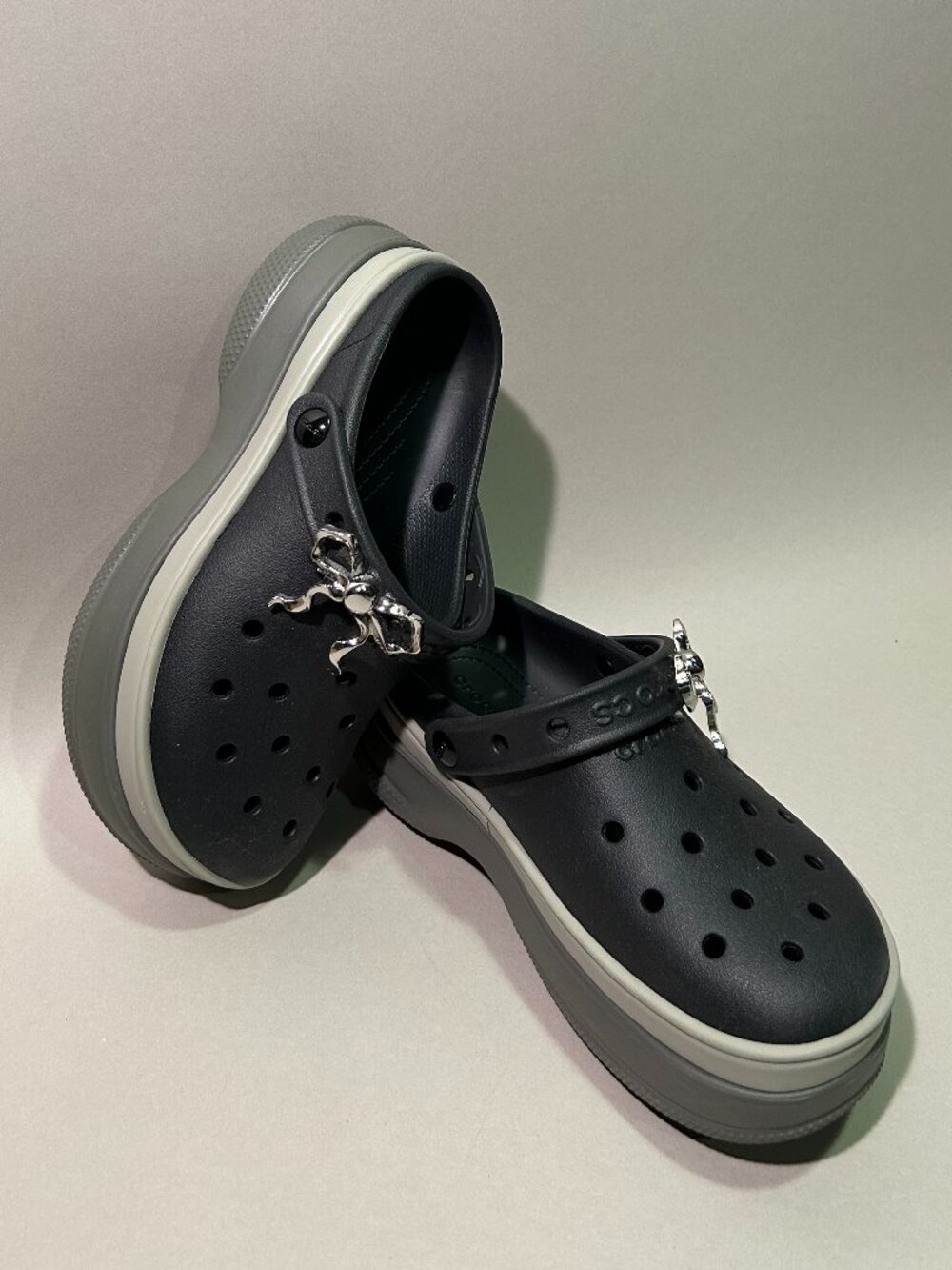 Stacked Platform Clog in Black Grey